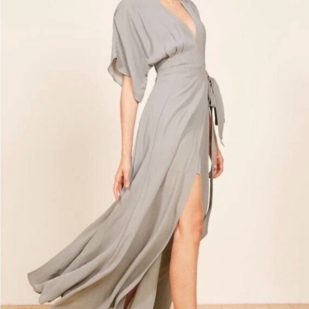 Reformation Winslow Gray Wrap Maxi Dress Size S - Picture 3 of 8